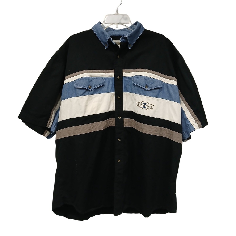 Vintage Express Rider 90s Western Shirt XXL Black Denim Colorblock Southwestern